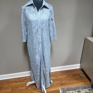 New Venus light blue shirt dress with slip lining size 8 chevron print button